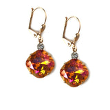 FireOpal Clara Beau 12mm Square swarovski crystal Shell wire earrings ES31