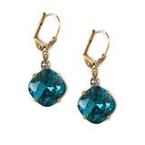 Indicolite Clara Beau 12mm Square swarovski crystal Shell wire earrings ES31