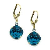 Indicolite Clara Beau 12mm Square swarovski crystal Shell wire earrings ES31