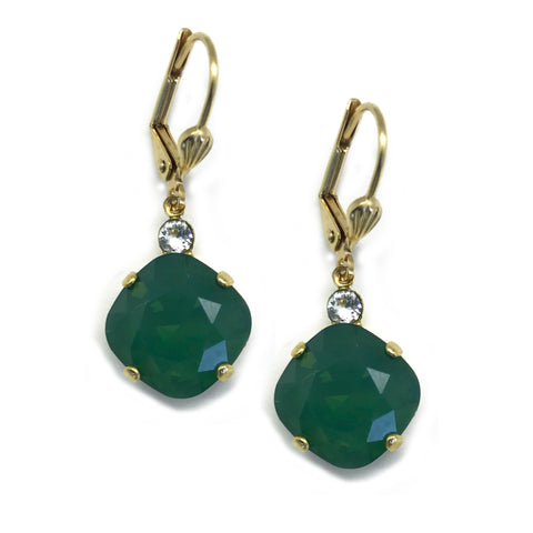Palace Green Opal Clara Beau 12mm Square swarovski crystal Shell wire earrings ES31