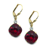 Ruby Clara Beau 12mm Square swarovski crystal Shell wire earrings ES31