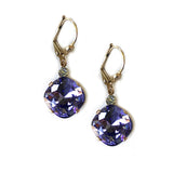Tanzanite Clara Beau 12mm Square swarovski crystal Shell wire earrings ES31