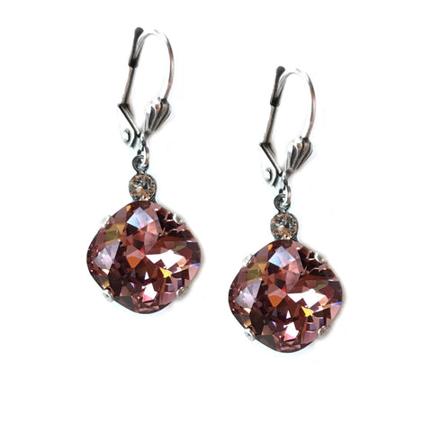 Antique Pink Clara Beau12mm Square swarovski crystal Shell wire earrings ES31