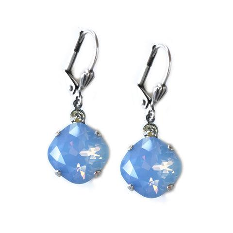 Blue Opal Clara Beau12mm Square swarovski crystal Shell wire earrings ES31