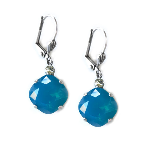 Caribbean Blue Clara Beau 12mm Square swarovski crystal Shell wire earrings ES31