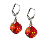 FireOpal Clara Beau 12mm Square swarovski crystal Shell wire earrings ES31