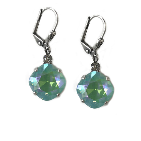 Pacific OpalAB Clara Beau 12mm Square swarovski crystal Shell wire earrings ES31