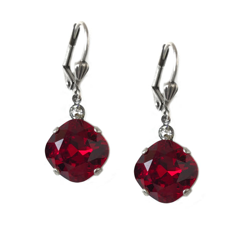 Ruby Clara Beau 12mm Square swarovski crystal Shell wire earrings ES31