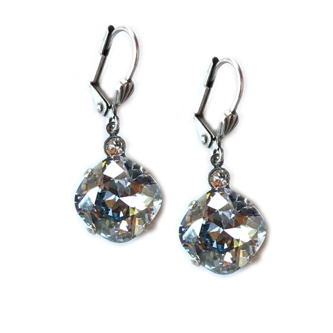 Silver Shade Clara Beau 12mm Square swarovski crystal Shell wire earrings ES31