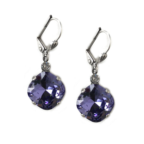 Tanzanite Clara Beau 12mm Square swarovski crystal Shell wire earrings ES31