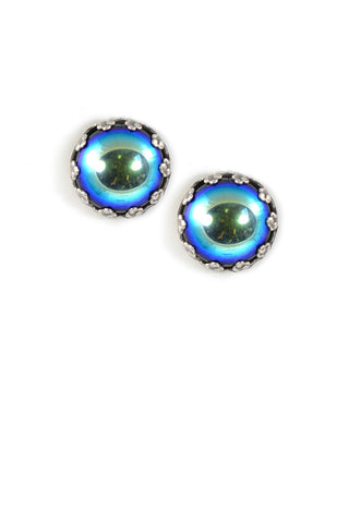 Clara Beau Fabulous Cat Eye crystal Basket setting Post earrings EW27 Silver