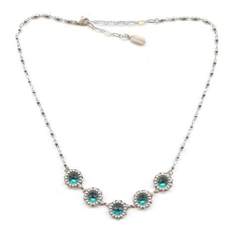 Clara Beau Silver Zircon 5-Stone Scallop Deco Swarovski crystal Necklace