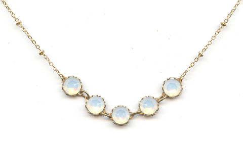 Clara Beau Gold White Opal 5-Stone Scalloped Swarovski crystal Necklace