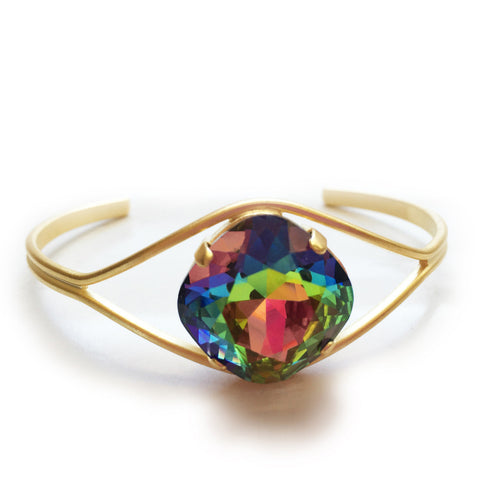 Clara Beau chunky Antique Square 18mm Swarovski crystal Gold Open Cuff Bracelet BY66 Vitrial