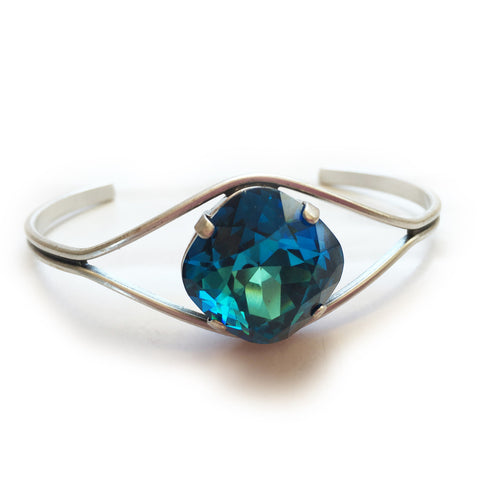 Clara Beau chunky Antique Square 18mm Swarovski crystal Silver Open Cuff Bracelet BY63 Silver Bermuda
