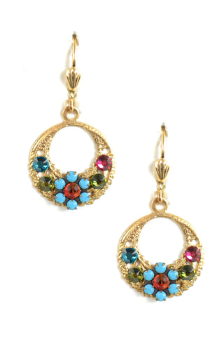 Clara Beau Golden Spring Flower Swarovski crystal Small Mosaic Hoop earrings EG32