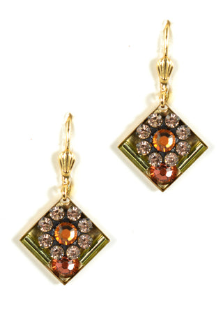 Clara Beau Golden Topaz Copper Swarovski crystal Square Mosaic earrings EG50