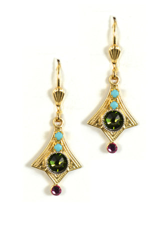 Clara Beau Deco Green Turquoise Swarovski crystal Wing Mosaic earrings EG60