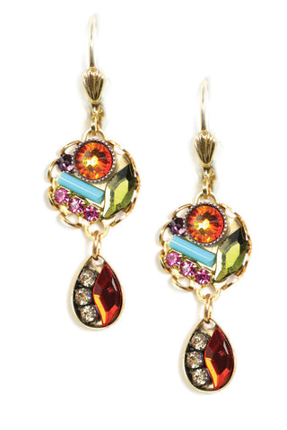 Clara Beau FireOpal Swarovski Mosaic Drop  earrings EG79