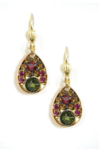 Clara Beau Green Fuchsia Topaz Swarovski crystal Tear Drop Mosaic earrings EG80