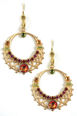 Clara Beau Gold Fire Opal Swarovski crystal Mosaic Hoop earrings EG86