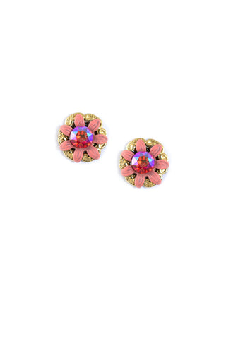 Clara Beau Pink Flower Ruby Swarovski crystal Post earrings EG294