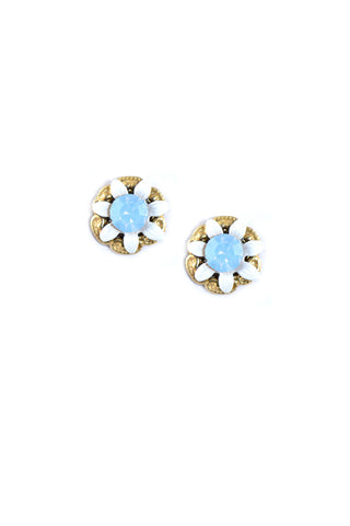 Clara Beau White Flower Blue Opal Swarovski crystal Post earrings EG295
