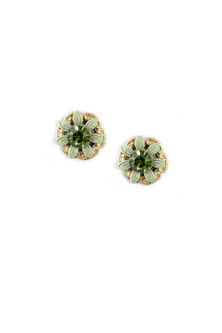 Clara Beau Green Flower Olivine Swarovski crystal Post earrings EG296