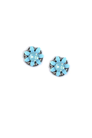 Clara Beau Turquoise Flower Blue Opal Swarovski crystal Post earrings EG297