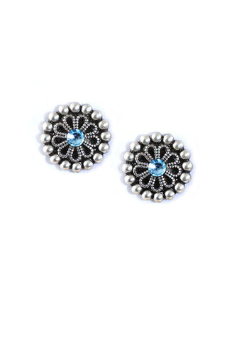 Clara Beau Silver Delicate Aqua Swarovski crystal Deco Post earrings EG303