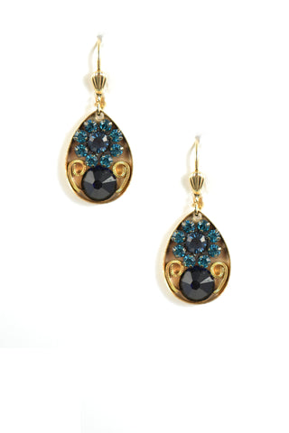 Clara Beau Cobalt Blue Tear Drop Mosaic Gold earrings EG35