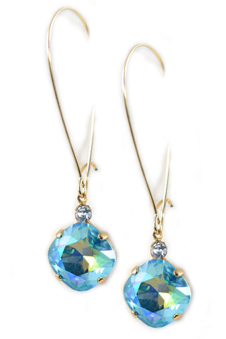 Clara Beau Gold 12mm Square swarovski crystal Long dangle earrings ES27