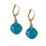 Caribbean Blue Clara Beau 12mm Square swarovski crystal Shell wire earrings ES31