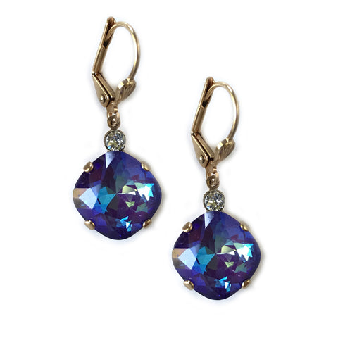 Utlra Purple  Clara Beau 12mm Square swarovski crystal Shell wire earrings ES31