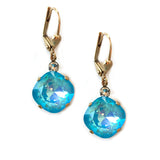 Utlra Turquoise Blue Clara Beau 12mm Square swarovski crystal Shell wire earrings ES31