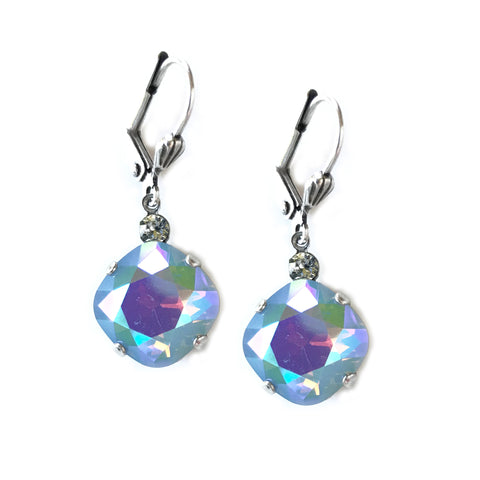 Blue Opal AB Clara Beau 12mm Square swarovski crystal Shell wire earrings ES31