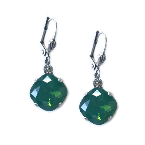 Palace Green Opal Clara Beau 12mm Square swarovski crystal Shell wire earrings ES31