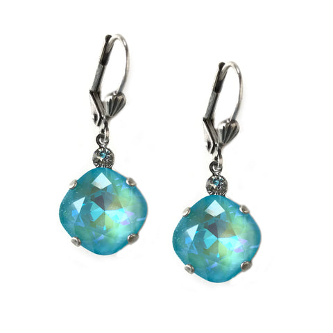 Utlra Turquoise Blue Clara Beau 12mm Square swarovski crystal Shell wire earrings ES31