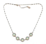 Clara Beau Silver Chrysolite Opal 5-Stone Scallop Deco Swarovski crystal Necklace