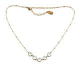 Clara Beau Gold White Opal 5-Stone Scalloped Swarovski crystal Necklace