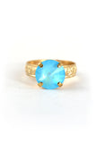Clara Beau 12mm Round Crystal Etched Ring Gold Ultra Turquoise front