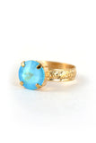 Clara Beau 12mm Round Crystal Etched Ring Gold Ultra Turquoise