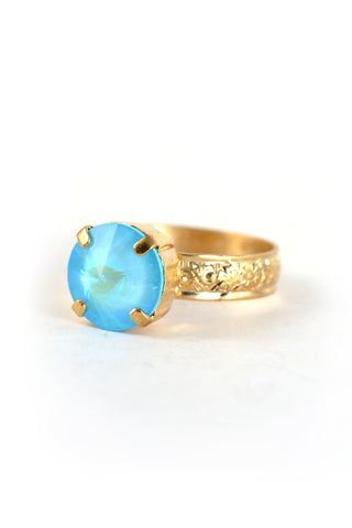 Clara Beau 12mm Round Crystal Etched Ring Gold Ultra Turquoise