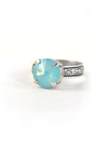 Clara Beau 12mm Round  Etched Ring R543 Silver Pacific Opal
