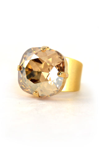 Clara Beau Mod 18mm Square Swarovski Crystal Ring R545 Gold