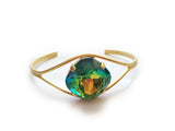 Clara Beau chunky Antique Square 18mm Swarovski crystal Gold Open Cuff Bracelet BY66 Ultra Emerald
