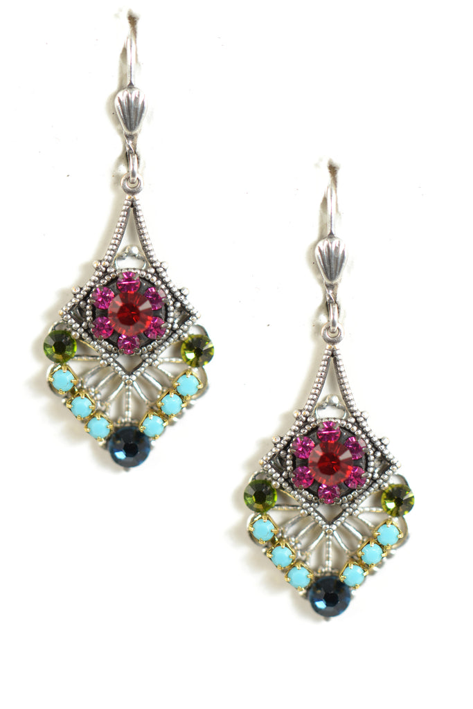 Clara Beau Silver Multicolor Spring Swarovski crystal Mosaic earrings ...