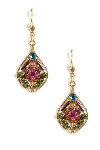 Clara Beau Gold Multicolor Swarovski crystal Drop Mosaic earrings EG13