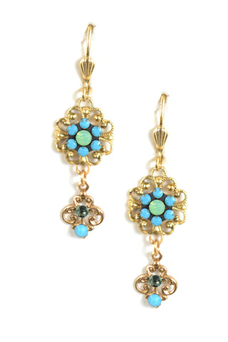 Clara Beau Turquoise crystal Filigree Mosaic earrings EG17