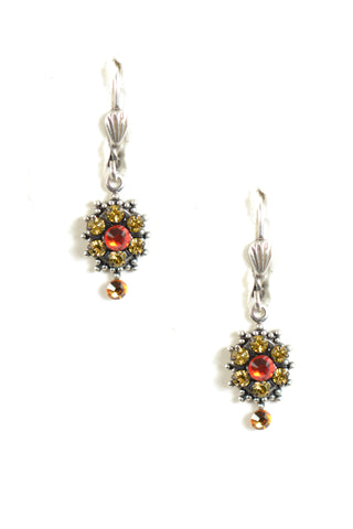 Clara Beau Silver Fire Opal Swarovski crystal Sun Burst Mosaic earrings EG21